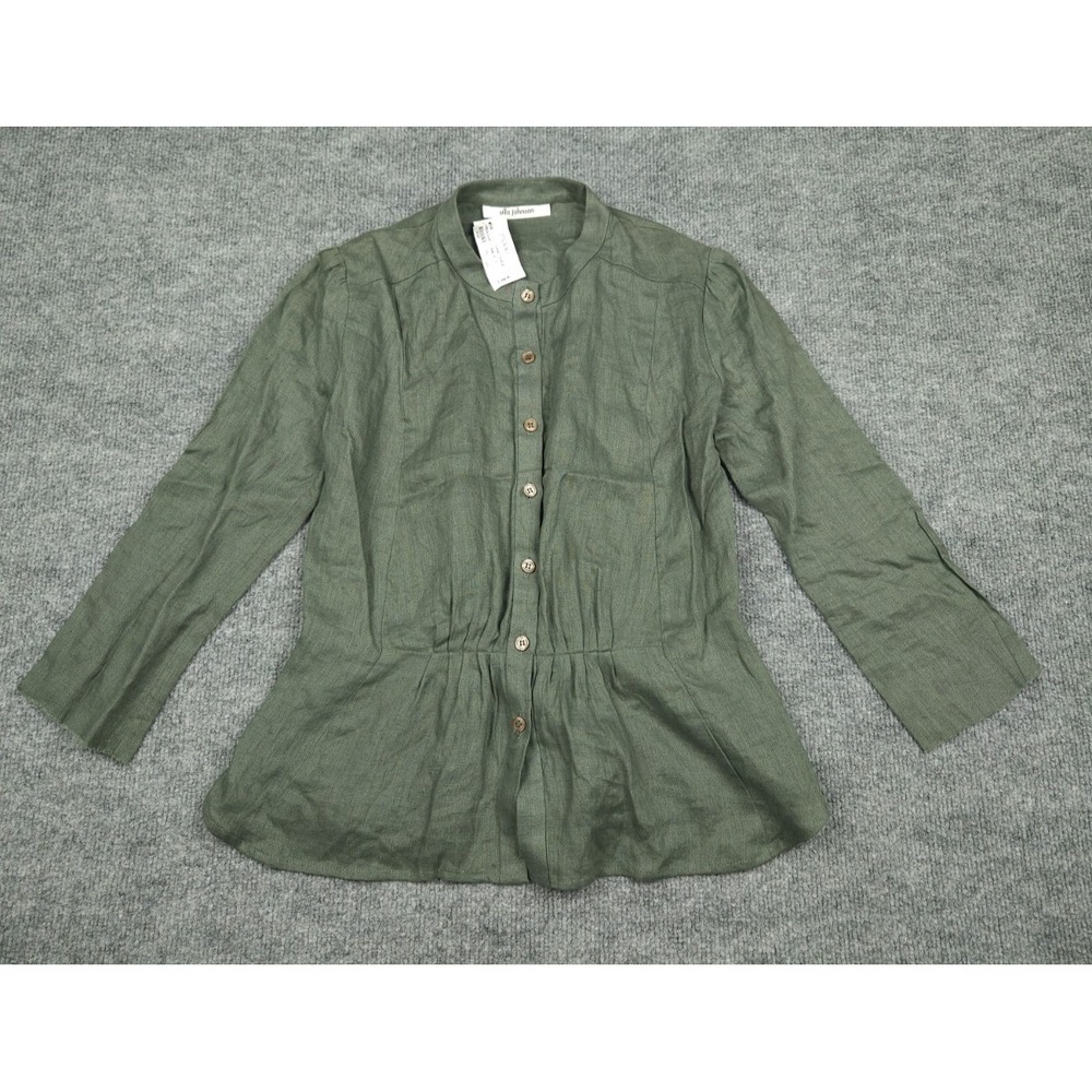 Ulla Johnson Blouse Shirt Women's 4 Green Button Up Long Sleeve LINEN NWT NYC